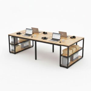 Bàn làm việc 120x60 cm chân sắt hệ Slean gỗ cao su HBSL030